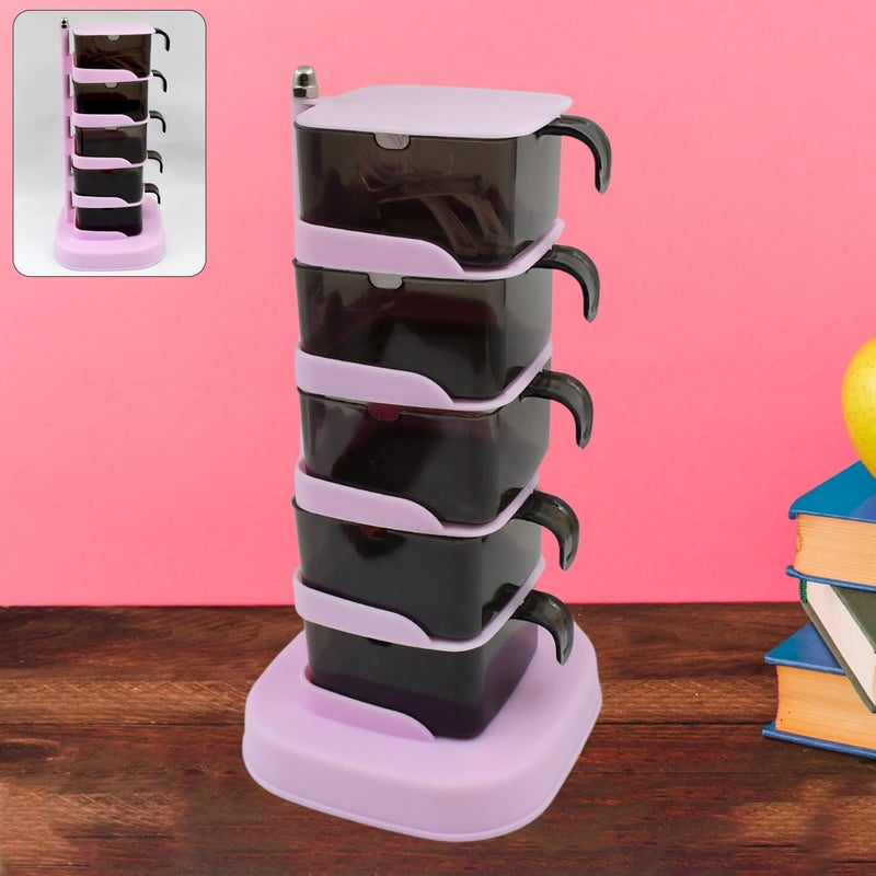 Oblivion Rotating Spice Jar Vertical Seasoning Box Organizer Tiered Rack Storage Container Rotatable Jar Set with Dispenser Spoon Compact Kitchen MultiTier Herb Adjustable Convenient Holder 1Pc - Image 2
