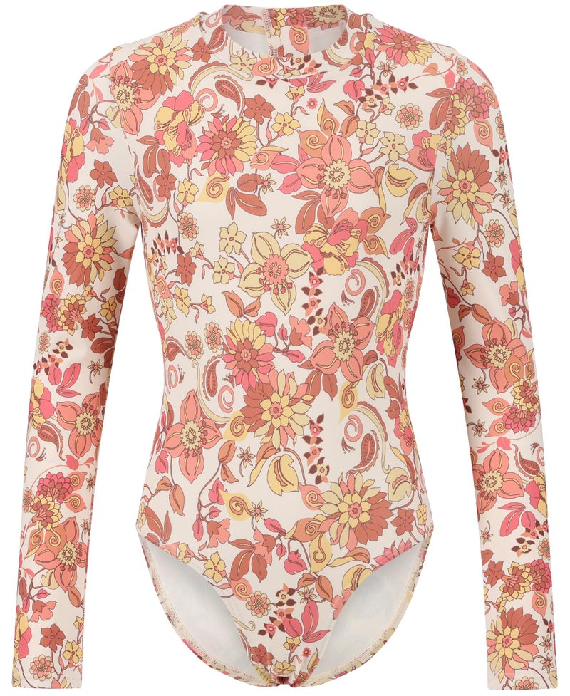 Billabong Girls Long Sleeve Onesie Rashguard Swimsuit with UPF 50 Sun Protection Quick Drying Bathing Suit Whitecap Wildflower 12 - Image 2