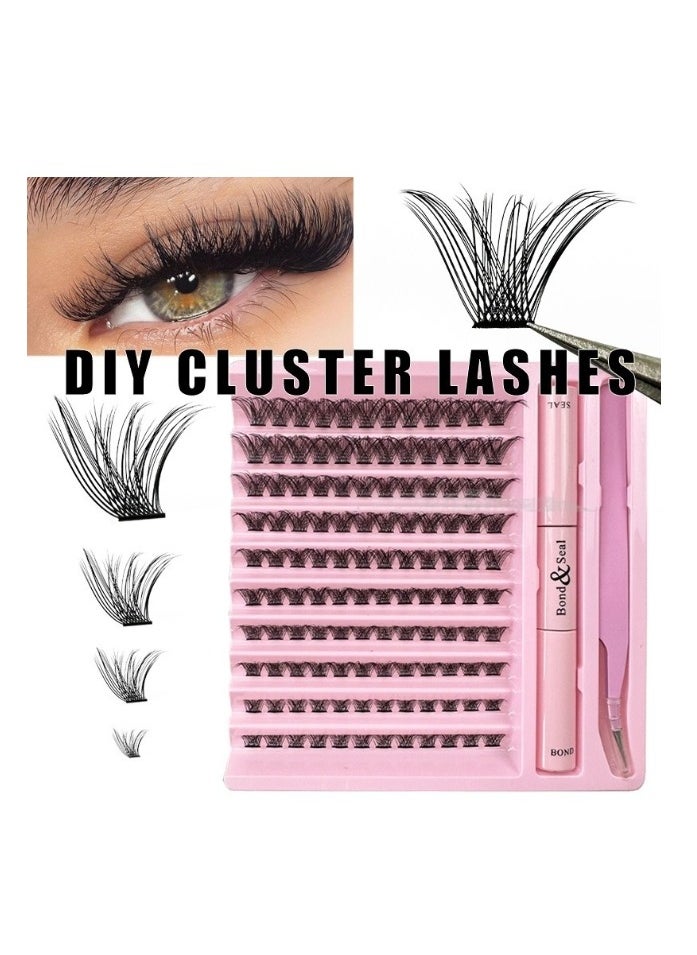 Bond - False Lashes Individual Packs 120 Tufted Lashes DIY Lash Extensions  Natural Look Reusable Eyelash Glue Bonding Black  Lashes Cluster Lashes  3D Effect  Individual False Eyelashes with Eyelash Glue - Image 1