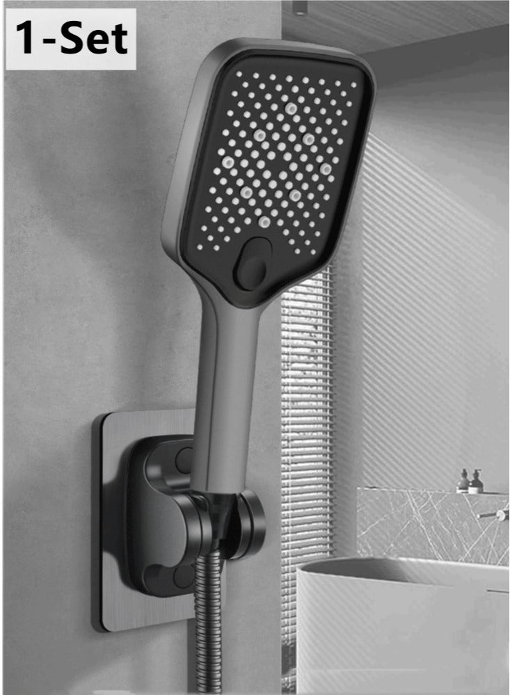 Kutis 1-Set Of 3 Pieces Bathroom Shower Head Set ABS Stainless Grey/Black 10.5x25.5 Centimeter - Image 1