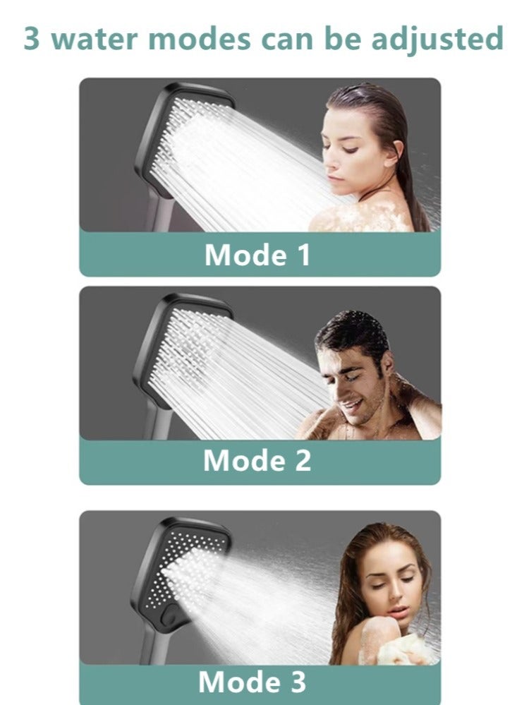 Kutis 1-Set Of 3 Pieces Bathroom Shower Head Set ABS Stainless Grey/Black 10.5x25.5 Centimeter - Image 3