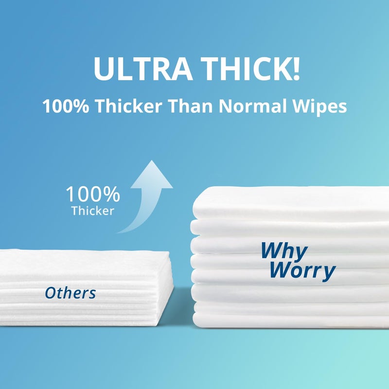 WhyWorry Ultra Thick Bathing Wipes for Adults Rinse Free, Large Body Wipes for Women, Men, Elderly Care & Cleaning, 8" x 12" Disposable Shower Washcloths for Gym & Camping, Fresh Scent, 50 Count - Image 3