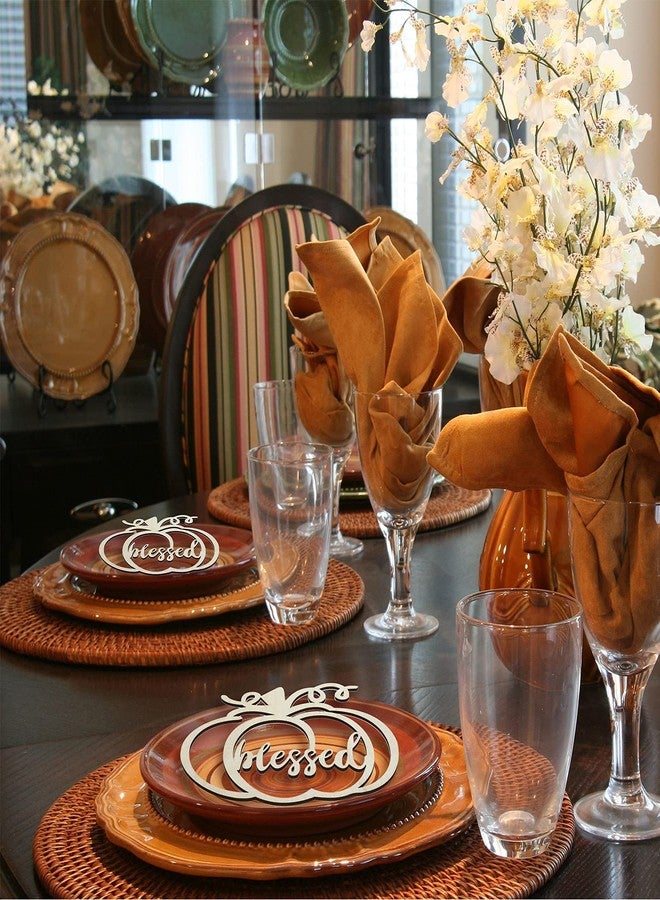 Yookeer 12 Pcs Thanksgiving Pumpkin Wooden Plate Decor Fall Thankful Grateful Blessed Place Card Settings Table Decor Thanksgiving Ideas Rustic Letter Sign(Chic Style) - Image 5
