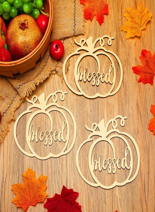 Yookeer 12 Pcs Thanksgiving Pumpkin Wooden Plate Decor Fall Thankful Grateful Blessed Place Card Settings Table Decor Thanksgiving Ideas Rustic Letter Sign(Chic Style) - Image 2
