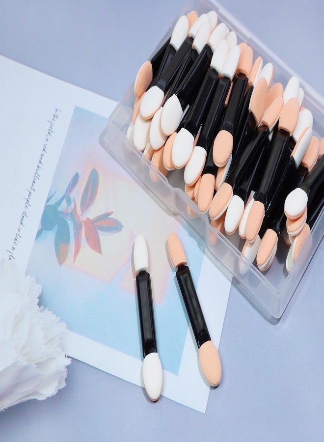 ONLYKXY White & Beige Eyeshadow Makeup Brush Soft Dual Sides Multipurpose Lips Sponge Applicator Stick Tip Mini Portable Travel Oval Cosmetic Tool with Container for Girls Women (2in, Count, 200) - Image 5