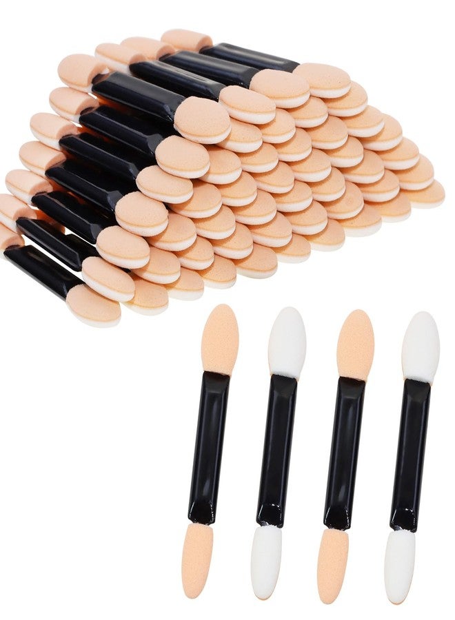 ONLYKXY White & Beige Eyeshadow Makeup Brush Soft Dual Sides Multipurpose Lips Sponge Applicator Stick Tip Mini Portable Travel Oval Cosmetic Tool with Container for Girls Women (2in, Count, 200) - Image 1
