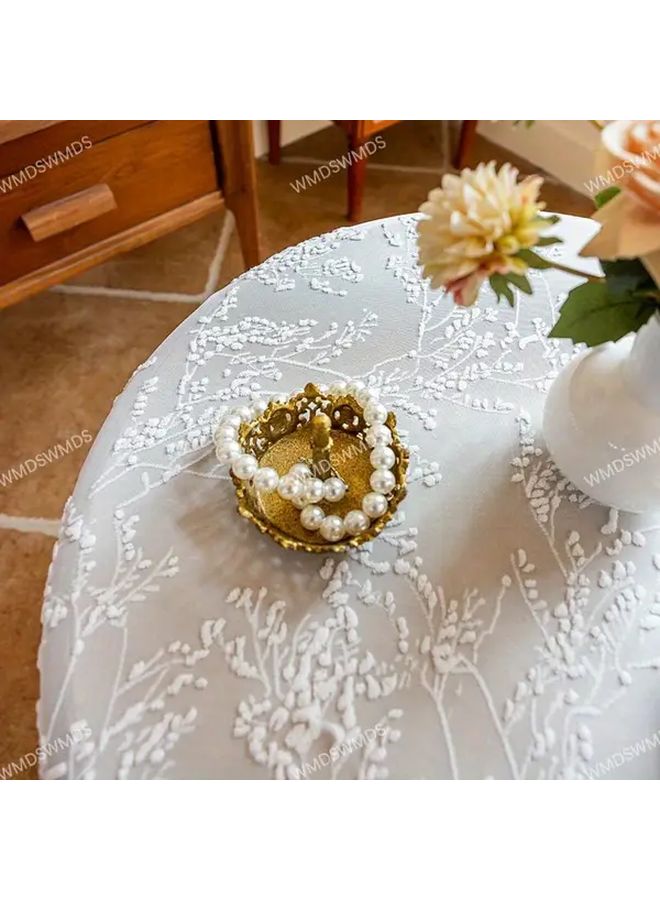 مفرش طاولة دائري من الدانتيل الأبيض مقاس 55 بوصة، غطاء أنيق بنقوش زهرية لديكور الطعام - Image 5