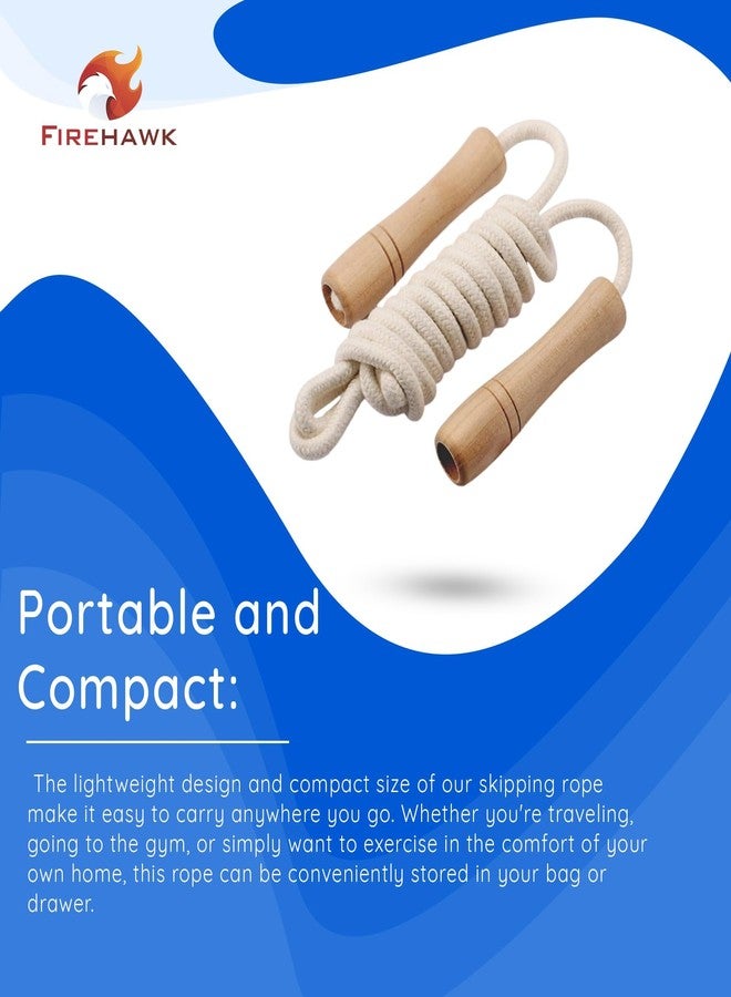 Firehawk Wooden Skipping Rope for Kids & Girls - Adjustable Cotton Jump Rope with Ergonomic Wooden Handles for School, Sports, Home Workout & Fitness (White & Brown) - Image 4
