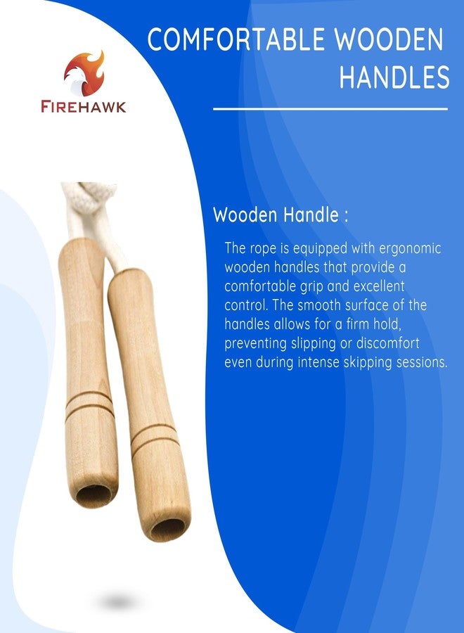 Firehawk Wooden Skipping Rope for Kids & Girls - Adjustable Cotton Jump Rope with Ergonomic Wooden Handles for School, Sports, Home Workout & Fitness (White & Brown) - Image 2
