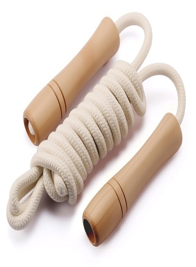 Firehawk Wooden Skipping Rope for Kids & Girls - Adjustable Cotton Jump Rope with Ergonomic Wooden Handles for School, Sports, Home Workout & Fitness (White & Brown) - Image 1