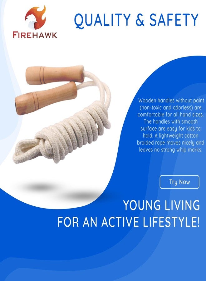 Firehawk Wooden Skipping Rope for Kids & Girls - Adjustable Cotton Jump Rope with Ergonomic Wooden Handles for School, Sports, Home Workout & Fitness (White & Brown) - Image 5