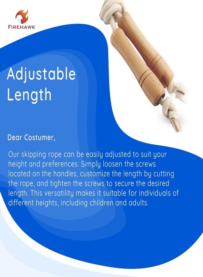 Firehawk Wooden Skipping Rope for Kids & Girls - Adjustable Cotton Jump Rope with Ergonomic Wooden Handles for School, Sports, Home Workout & Fitness (White & Brown) - Image 3