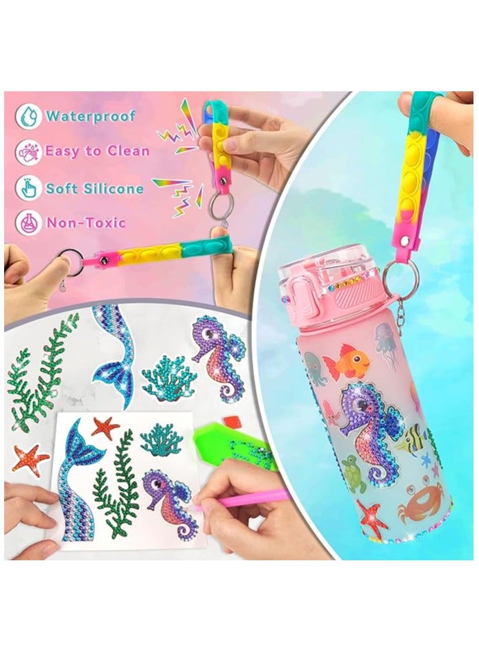 ريمي بيلا مجموعة زجاجات المياه على شكل حورية البحر  يمكن تزيينها باستخدام ملصقات أحجار كريمة مناسبة للفتيات من سن 4-6-8-10 سنوات - Image 3