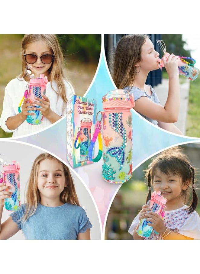 ريمي بيلا مجموعة زجاجات المياه على شكل حورية البحر  يمكن تزيينها باستخدام ملصقات أحجار كريمة مناسبة للفتيات من سن 4-6-8-10 سنوات - Image 5