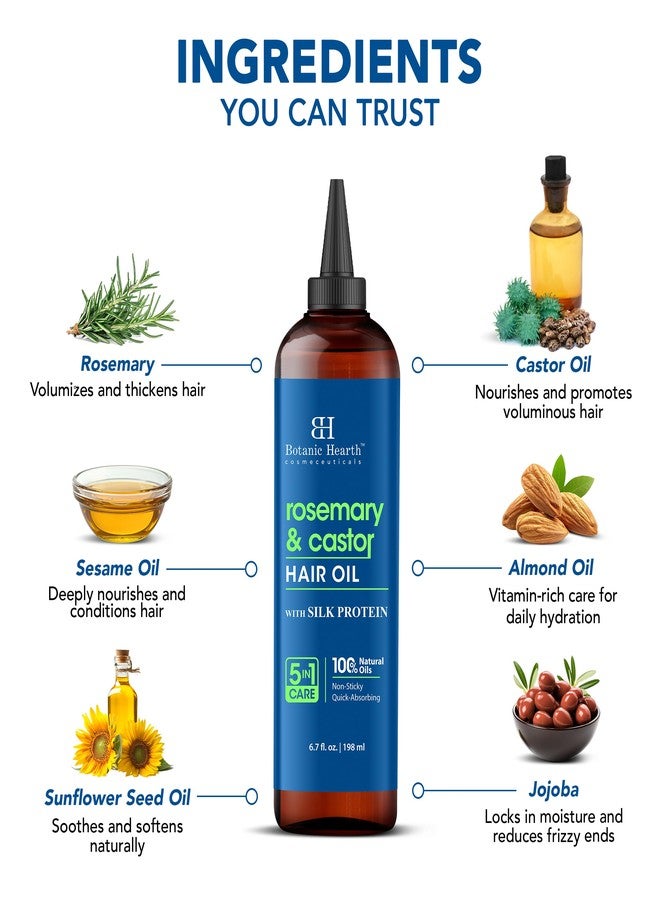 Botanic Hearth Rosemary & Castor Hair Oil (6.7 fl oz) | Nourishing and Strengthening Hair Treatment for Thicker, Healthier-Looking Hair | Paraben Free | Suitable for All Hair Types - Image 3