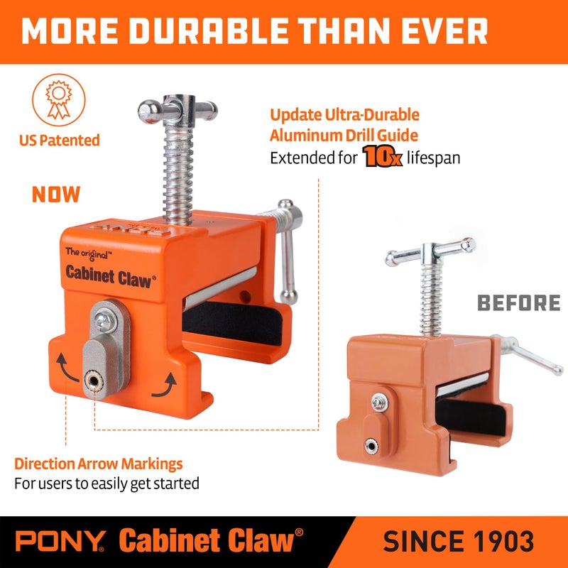 PONY 2-Pack Cabinet Clamps, 8510 Cabinet Claw, Face Frame Clamps for Installing Cabinets, 440 lbs Load Limited Orange - Image 3