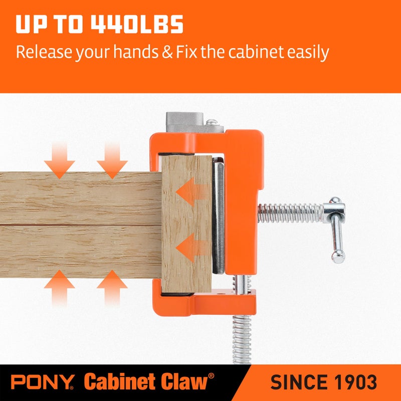 PONY 2-Pack Cabinet Clamps, 8510 Cabinet Claw, Face Frame Clamps for Installing Cabinets, 440 lbs Load Limited Orange - Image 5
