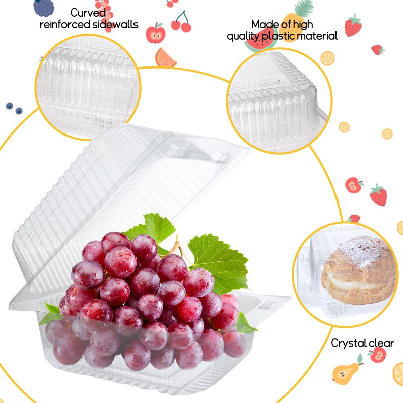 Jizvxe 200 Pcs Clear Plastic Take out Containers,Disposable Fancy Hinged Top Square Clamshell Food Boxes,Cake Slice Containers Clamshell Takeout Tray with Clear Lids,5.3x4.7x2.8 Inch - Image 3