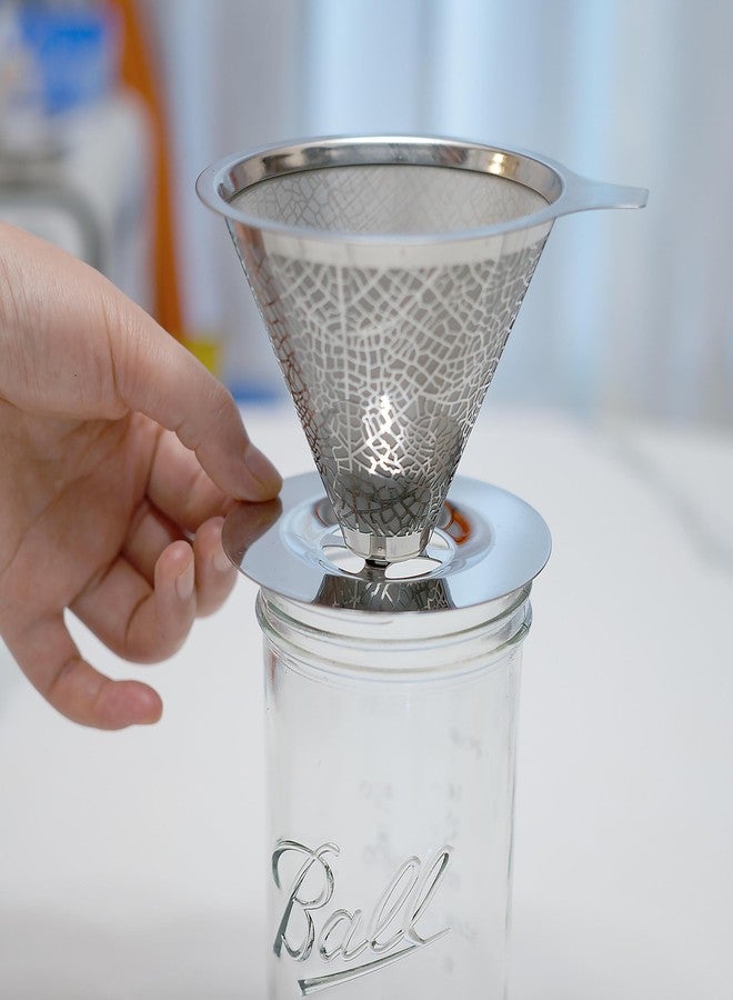 Yitee Reusable Stainless Steel Pour Over Drip Coffee Filter for Mason Jars,Fits Wide Mouth & Regular Jars, Manual Brew Coffee Dripper,No Paper Filters Needed,Rustproof,Dishwasher Safe - Image 2