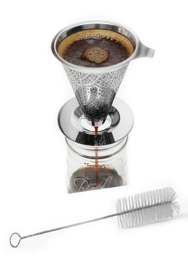 Yitee Reusable Stainless Steel Pour Over Drip Coffee Filter for Mason Jars,Fits Wide Mouth & Regular Jars, Manual Brew Coffee Dripper,No Paper Filters Needed,Rustproof,Dishwasher Safe - Image 1