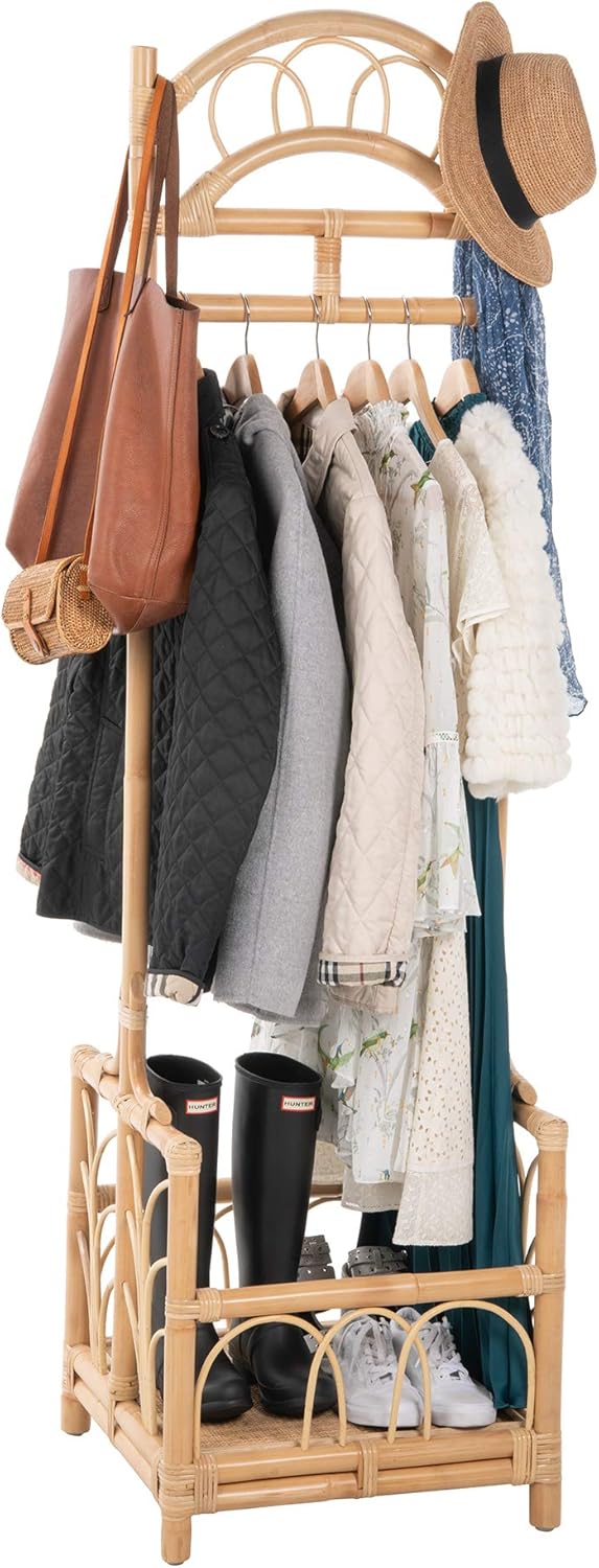 Kouboo حامل المعاطف الحريري من كوو بو مع رف للأحذية بني فاتح - Image 2