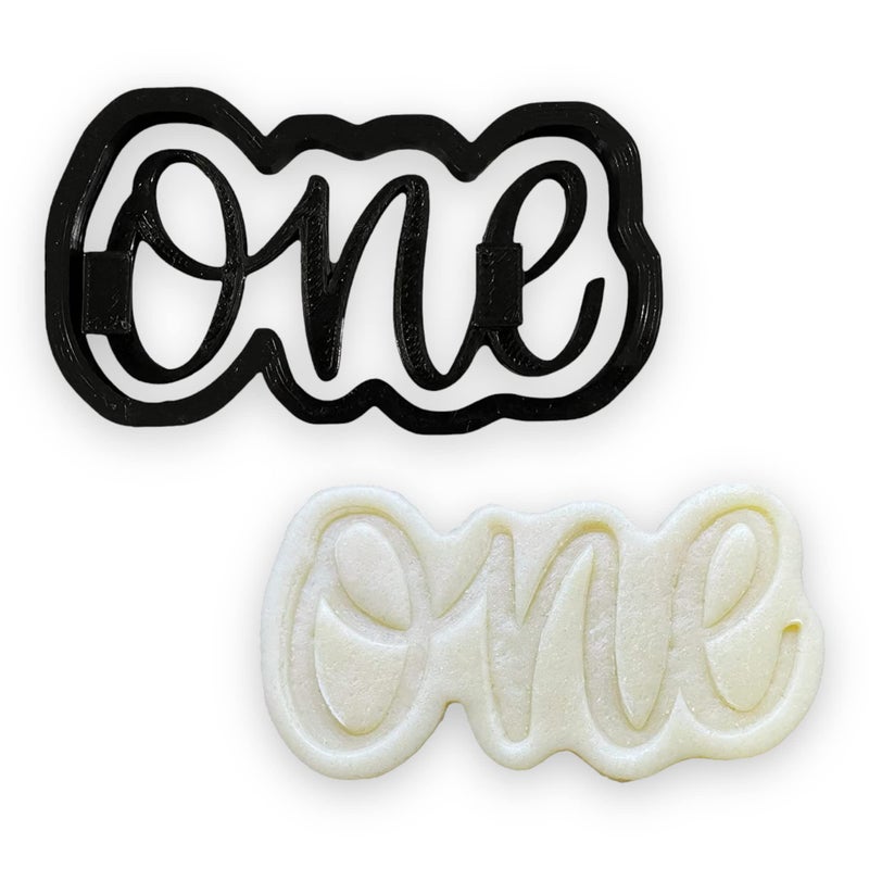 One Word Outline Cookie Cutter with Cursive Script One Stamp Impression 4 inch