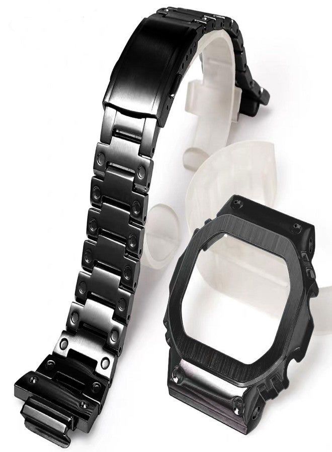 LDDAL 316L Stainless Steel Watch Band and Bezel Compatible with Casio GWM-5610 Watch Mod Kit Replacement (black) - Image 1