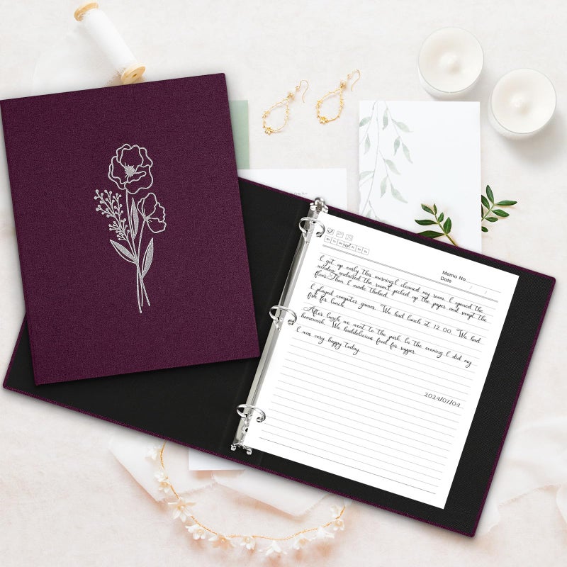 Lanpn Aesthetic A5 6 Ring Binder 2 Packs, Linen Hardcover 0.75 inch Small Round Rings Photocard Folder Holder Planner Fits A5 Paper for Office School Journaling Collections (Purple) - Image 4