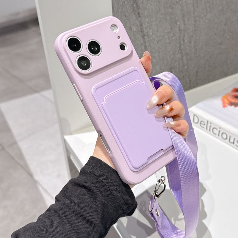 Purple Soft Frosted Phone Case With Card Slot Detachable Lanyard For Iphone 11 Pro - Image 5