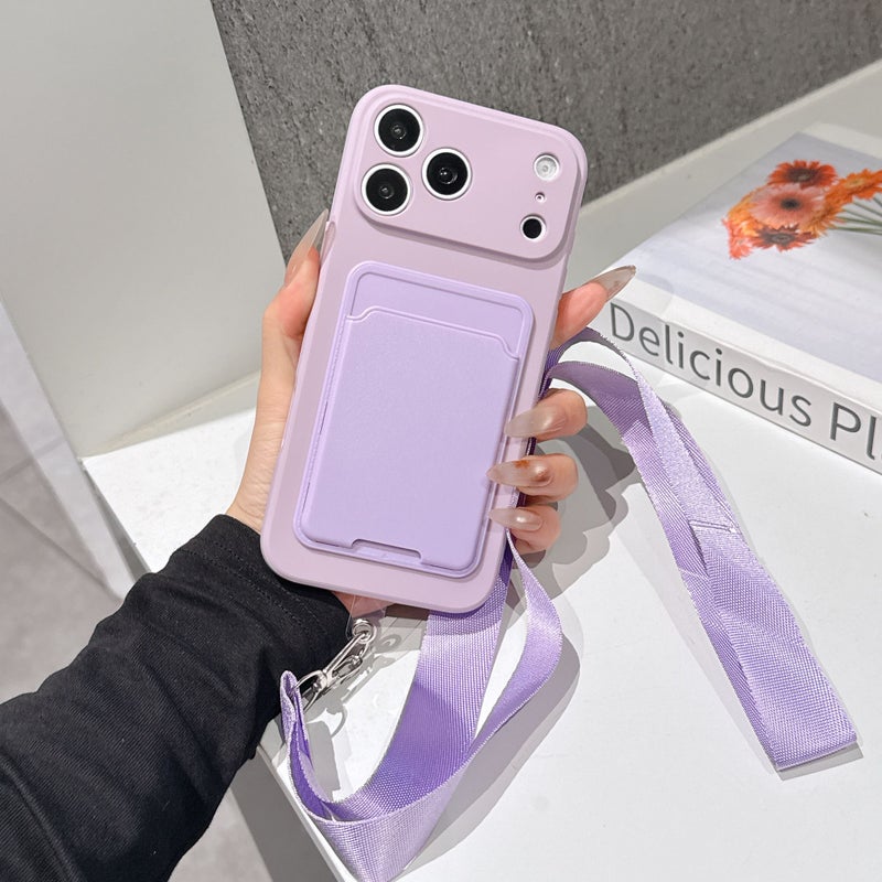 Purple Soft Frosted Phone Case With Card Slot Detachable Lanyard For Iphone 11 Pro - Image 4
