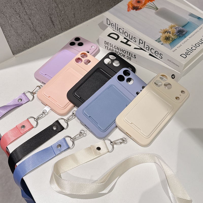 Purple Soft Frosted Phone Case With Card Slot Detachable Lanyard For Iphone 11 Pro - Image 1