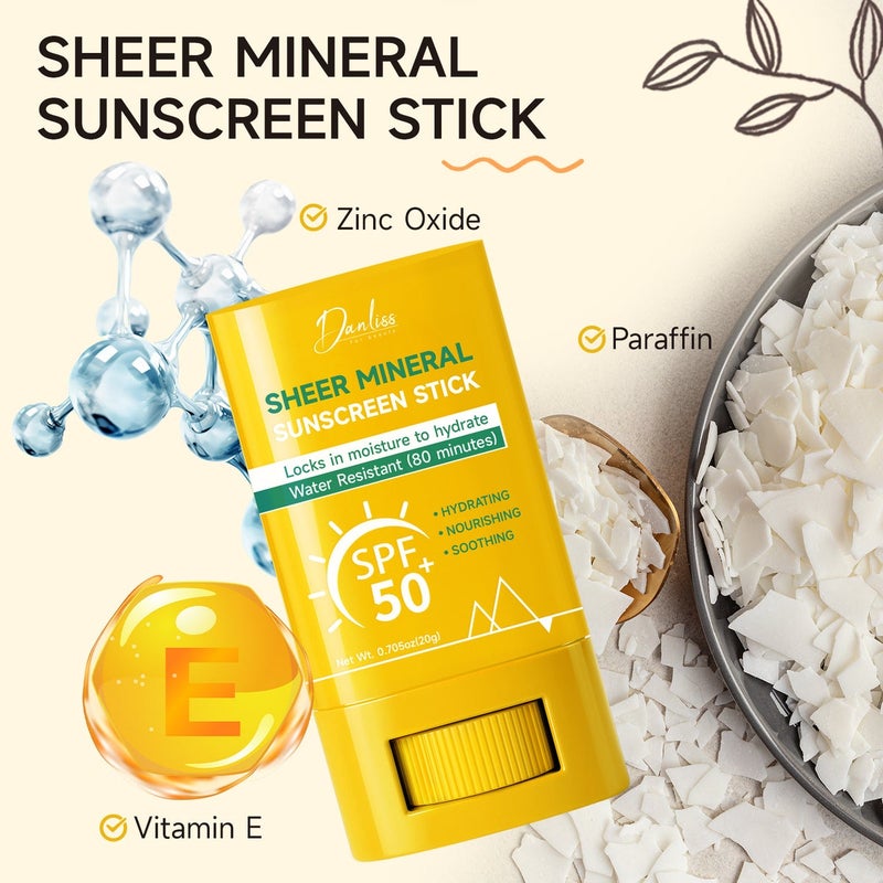 Danliss Sheer Mineral Sunscreen Stick SPF 50 - Waterproof, Moisturizing, Hydrating, Nourishing, Soothing - Portable Outdoor Skin  Care - Image 1