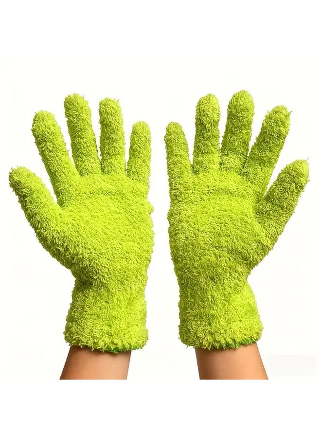 قطعتان من قفازات التنظيف من الألياف الدقيقة باللون الأخضر العشبي لتنظيف السيارات والمنزل - Image 1