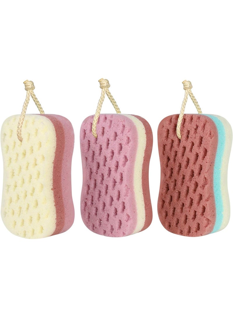 3 Pcs Bath Sponge for Women, Men, Kids, Sponge Loofah Body Scrubber Shower Sponge for Body Wash Bathroom, 3 Colors & Large Size Bathing Sponge Bathing Accessories(Large Size) - Image 1