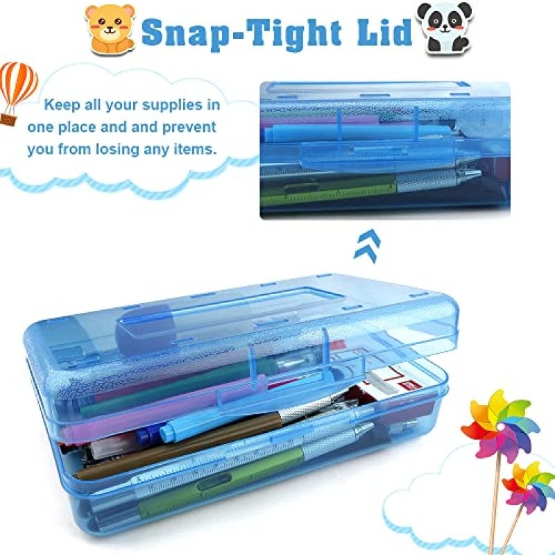 Transparent Pencil Case 8 x 4.8 x 2.3 Inch Snap-Lock Lid Hard Plastic Pencil Box - Stackable Storage Box for School Supplies Office Desk Organization - Image 5