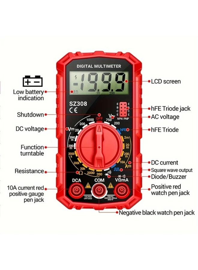 Black Digital Multimeter True RMS AC DC Voltage Current Resistance Tester - Image 2