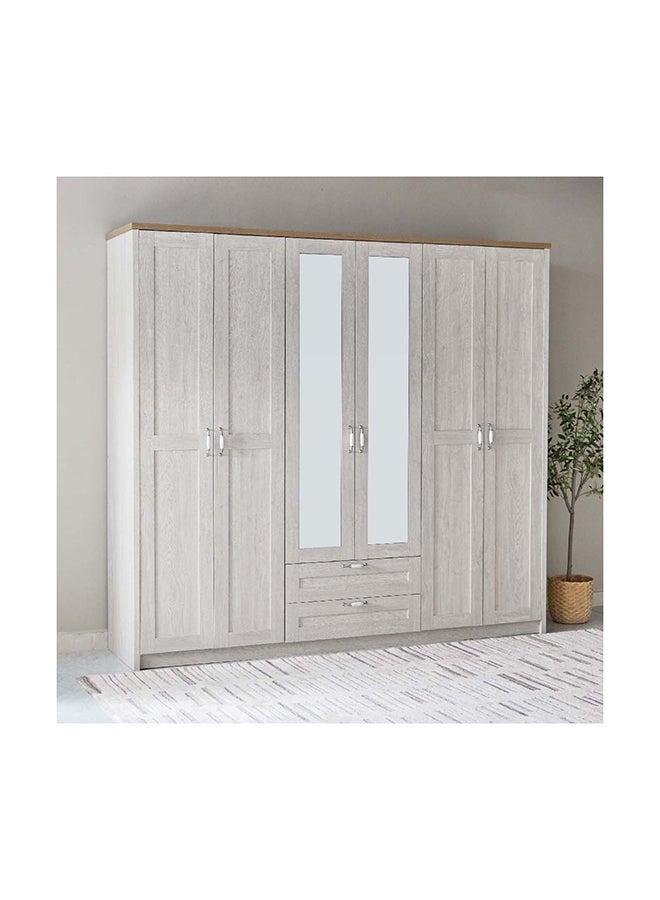 Brooklyn 6-Door Wardrobe with 2 Drawers and Mirror 240 x 220 x 55 cm
