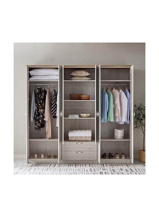 Brooklyn 6-Door Wardrobe with 2 Drawers and Mirror 240 x 220 x 55 cm
