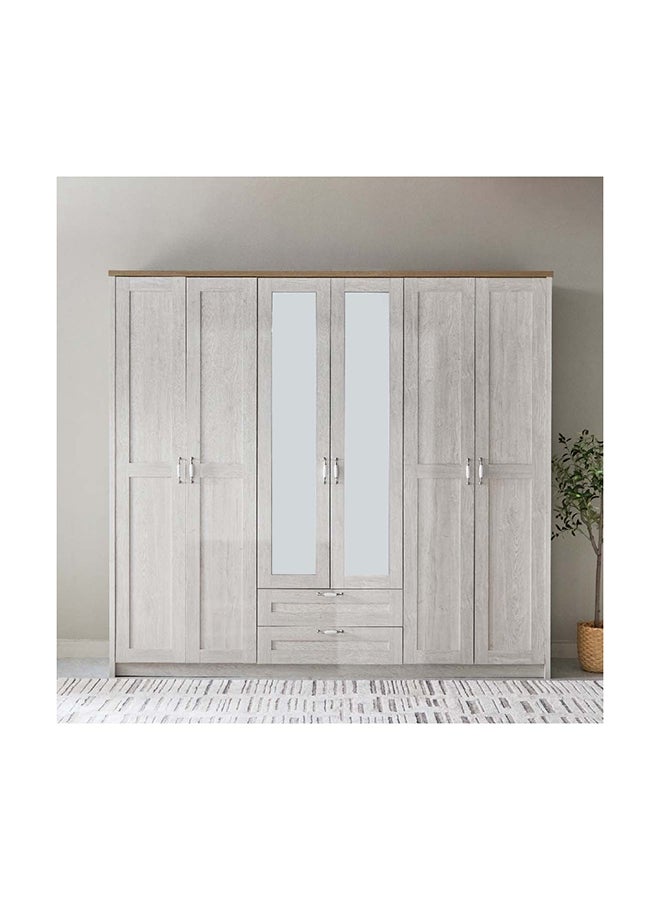 Brooklyn 6-Door Wardrobe with 2 Drawers and Mirror 240 x 220 x 55 cm
