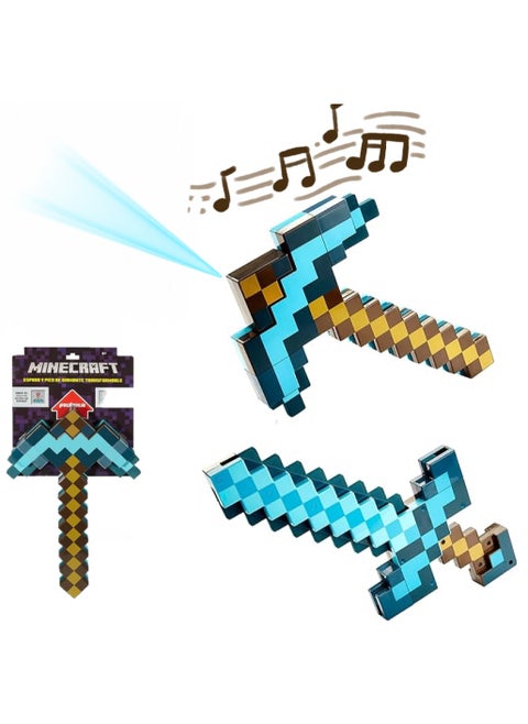 Minecraft Video Game Toy Sword and Pickaxe 2 in 1 Transforming Toy With Sound and Light Effects, Gift for Kids