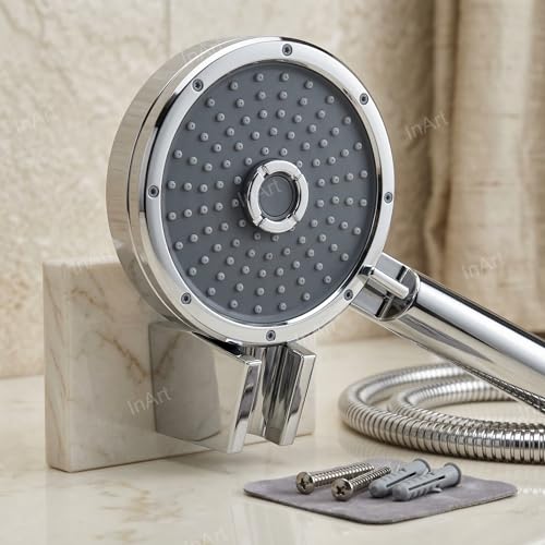 InArt® ABS 3-Function Hand Shower with 1.5 Meter Flexible Tube and Wall Hook, Chrome Finish | ABS Handheld Shower Head with Rain, Bubble Massage & Mist Spray | Easy-Clean Silicone Nozzles - Image 5