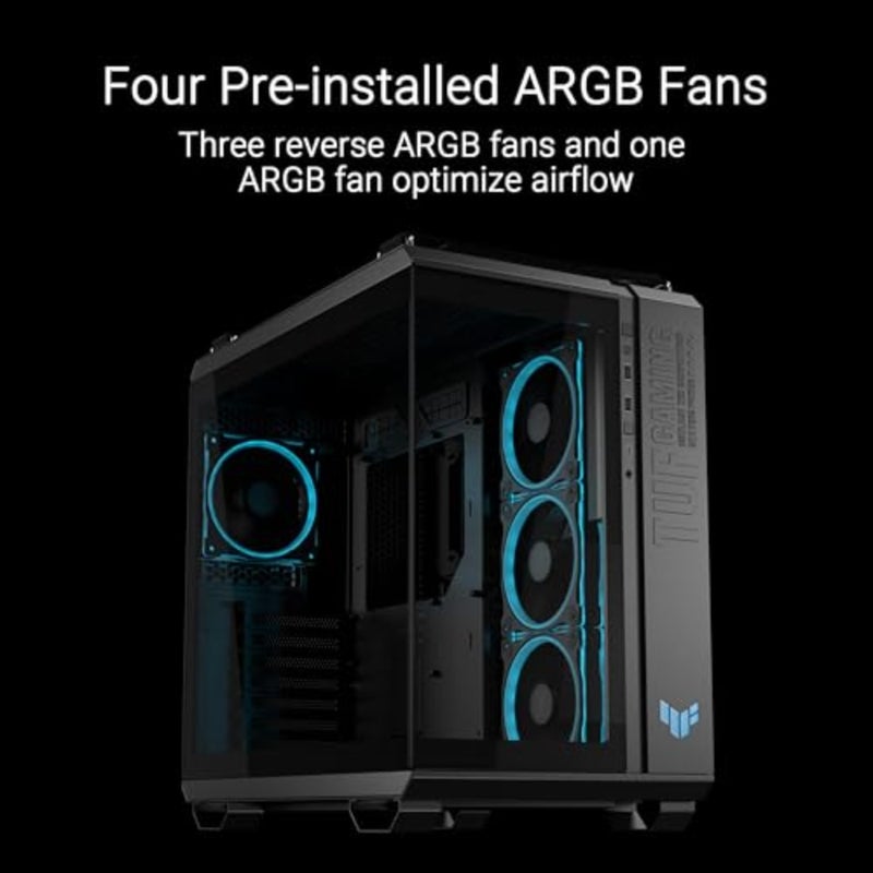 TUF Gaming GT502 Horizon ARGB Mid-Tower Case, Dual-Chamber Design, Panoramic Tempered Glass, 4x ARGB Fans, USB-C 20Gbps, Supports ATX/Micro-ATX/Mini-ITX and 360mm Radiators Black - Image 4