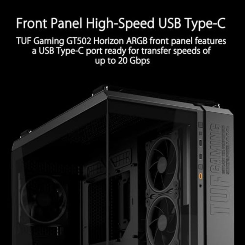 TUF Gaming GT502 Horizon ARGB Mid-Tower Case, Dual-Chamber Design, Panoramic Tempered Glass, 4x ARGB Fans, USB-C 20Gbps, Supports ATX/Micro-ATX/Mini-ITX and 360mm Radiators Black - Image 5