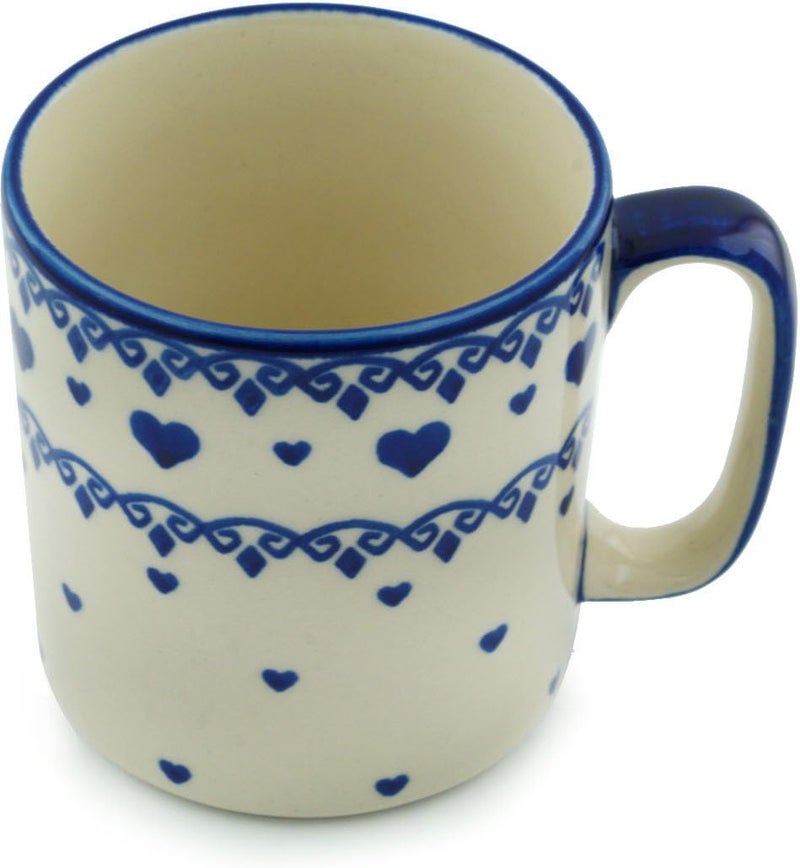 Polmedia Polish Pottery Authentic Polish Pottery Mug 12 oz in Blue Valentine Hearts Design Handmade in Bolesawiec Poland by Ceramika Bona  Certificate of Authenticity - Image 2