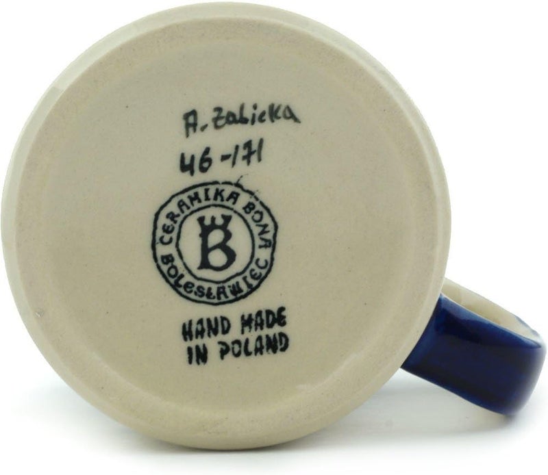 Polmedia Polish Pottery Authentic Polish Pottery Mug 12 oz in Blue Valentine Hearts Design Handmade in Bolesawiec Poland by Ceramika Bona  Certificate of Authenticity - Image 4