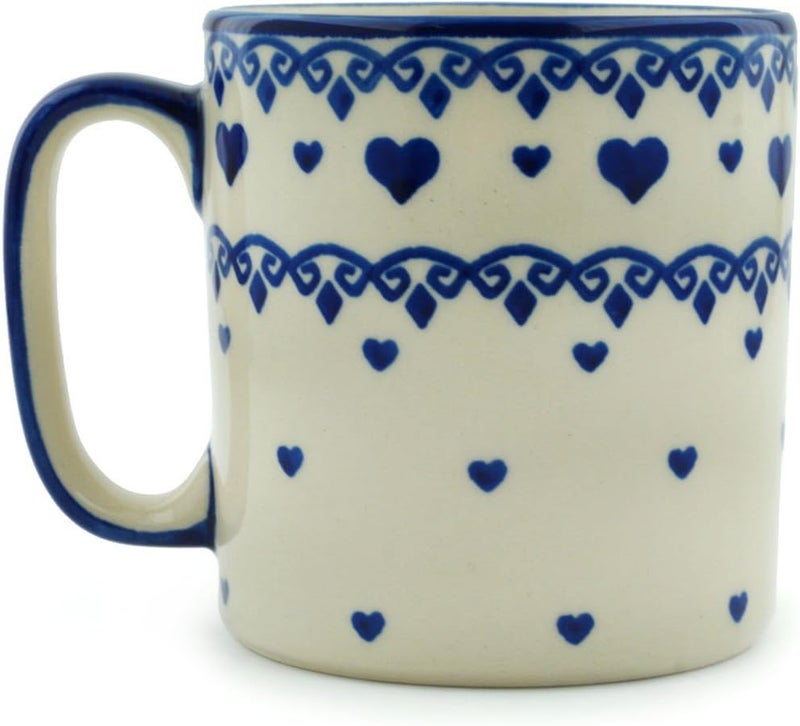 Polmedia Polish Pottery Authentic Polish Pottery Mug 12 oz in Blue Valentine Hearts Design Handmade in Bolesawiec Poland by Ceramika Bona  Certificate of Authenticity - Image 3