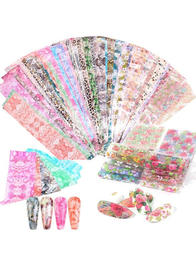 JERCLITY 150 Pieces Nail Art Foil Transfer Sticker Set Marbling Flower Leopard Print Nail Polish Foil Adhesive Decals for Women Girls DIY Nail Art Decoration(1.57inchs*7.87inchs ) - Image 1