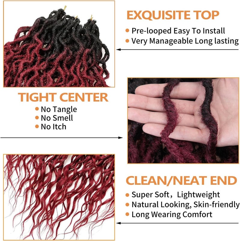 SuyiIRL Burgundy Faux Locs Crochet Hair For Black Women Soft Locs 24 Inch Goddess Crochet Hair Curly Ends Dreadlocks Boho Style Synthetic Braiding Hair Extensions (6 Packs 72 Strands,1b/BUG) - Image 3