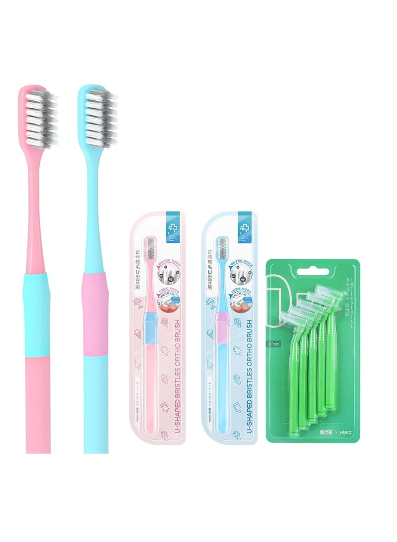 SYOSI 10pcsToothbrush for Braces U-Shaped Orthodontic Toothbrush for Braces Soft Bristle Brush 4pcs with L Interdental Brush - Image 1