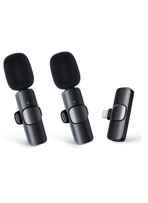 Wireless Lavalier Microphones for iPhone, 2.4Ghz Plug and Play, with 2 Noise Reduction Clip Microphones, YouTube Facebook Live Stream TikTok Vlog Video Recording